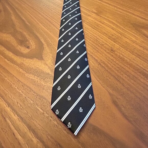 Men's Bibas Black and White Necktie with Crown Detail. - Picture 1 of 5